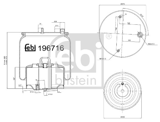 FEBI BILSTEIN 196716 højre foraksel 273mm for DAF