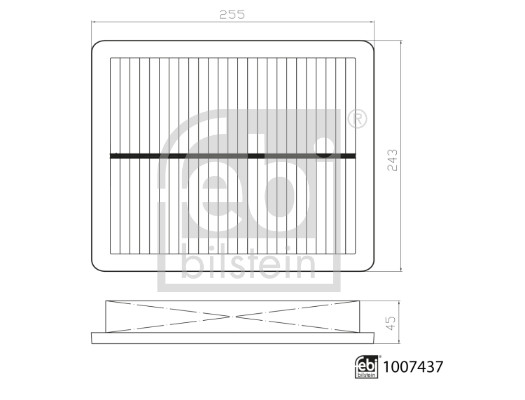 FEBI BILSTEIN Luftfilter 1007437 Filterindsats length_mm_203|Længde [mm]|255 width_mm_206|Bredde [mm]|243 height_mm_209|Højde [mm]|45 45mm for MG