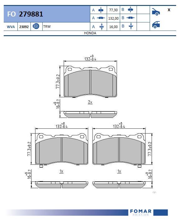FOMAR FRICTION fo279881 for HONDA