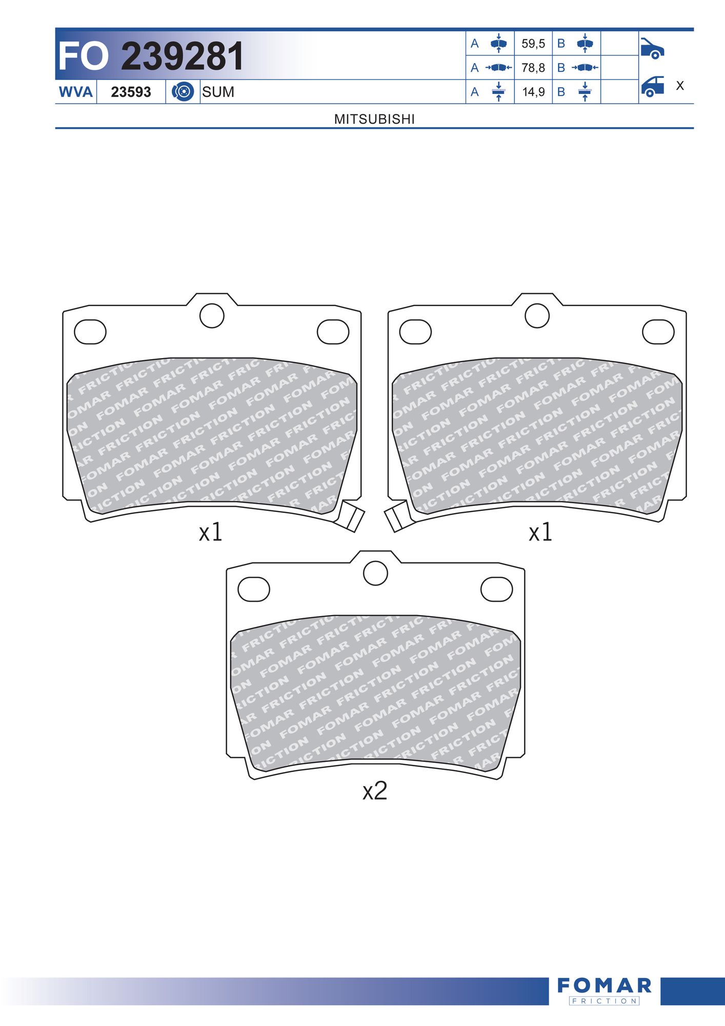FOMAR FRICTION fo239281 for MITSUBISHI