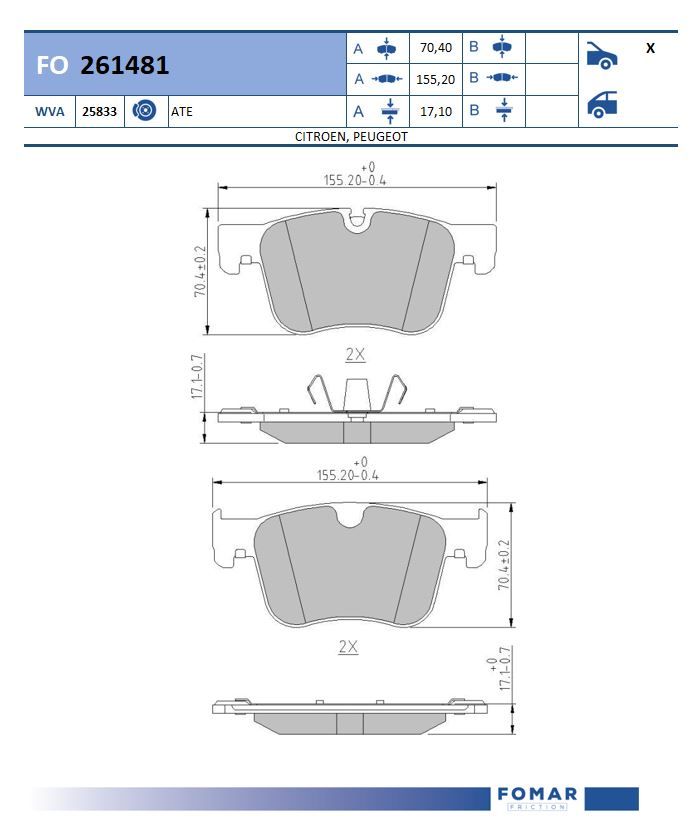 FOMAR FRICTION fo261481 for PEUGEOT