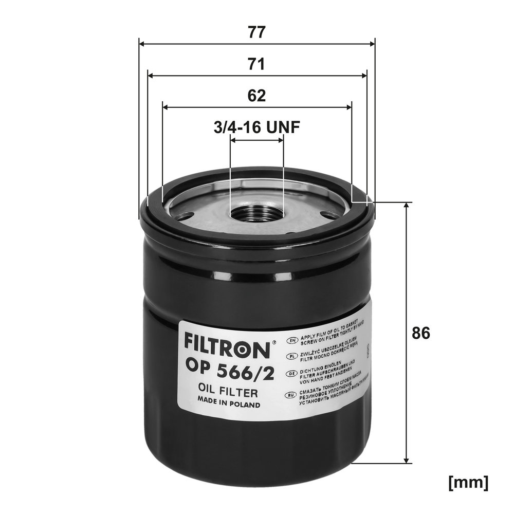 FILTRON Oliefilter op5662 Påskruet 95mm 3/4-16 UNF for FIAT FORD GENERAL MOTORS RENAULT VAG