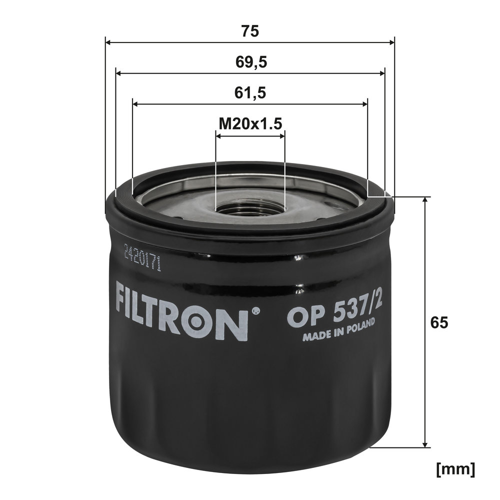 FILTRON Oliefilter op5372 Påskruet 70mm M20x1.5 for FIAT
