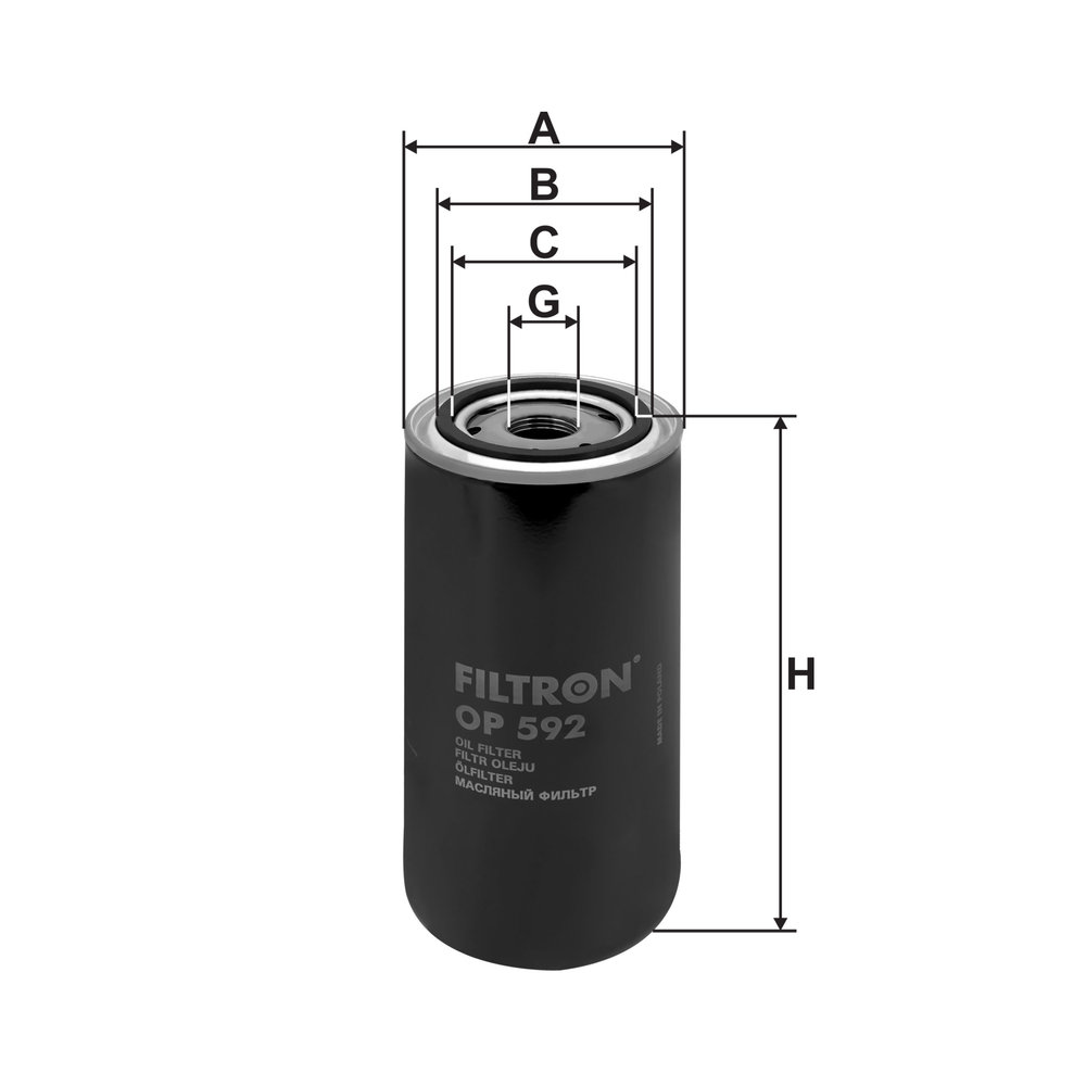 FILTRON Oliefilter op592 Påskruet 202mm 1-12 UNF for DAF FIAT IVECO VOLVO VM FORD GENERAL MOTORS MITSUBISHI BMW MAN MERCEDES-BENZ STEYR MWM RENAULT T