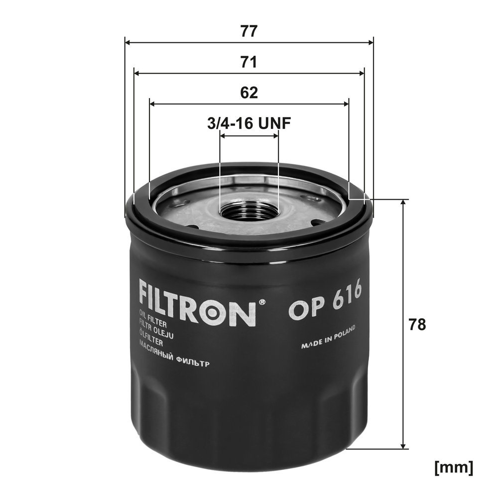 FILTRON Oliefilter op616 Påskruet 92mm 3/4-16 UNF for VAG