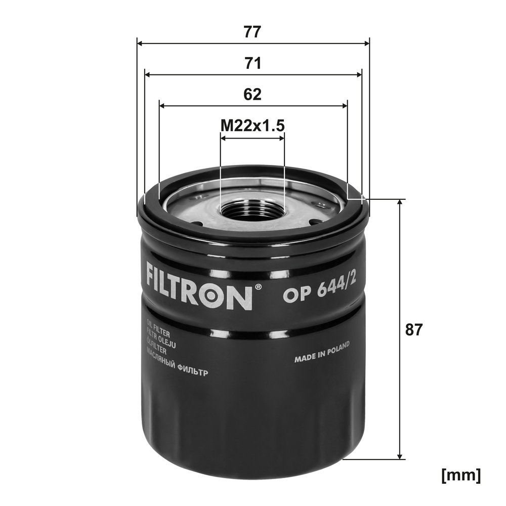 FILTRON Oliefilter op6442 Påskruet 79mm M22x1.5 for FIAT CHRYSLER DODGE SUZUKI