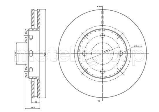 METELLI Bremseskive 231236c ventileret 281mm 26mm for MITSUBISHI SMART