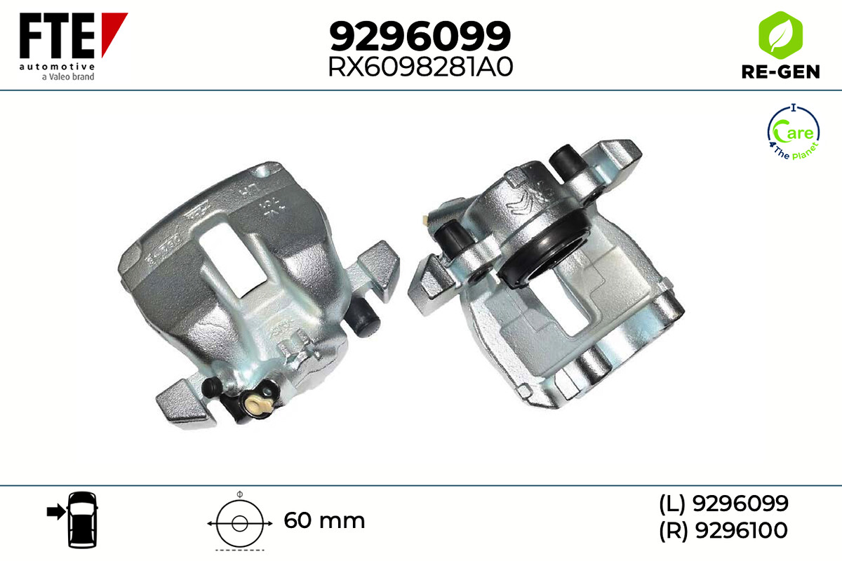 FTE Bremsekaliper 9296099 venstre foraksel for VAUXHALL DS
