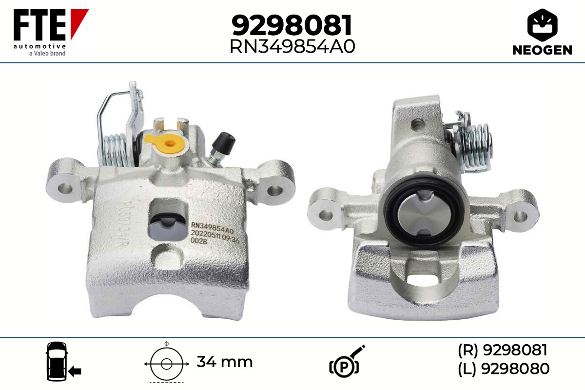 FTE Bremsekaliper 9298081 Bagaksel højre for KIA