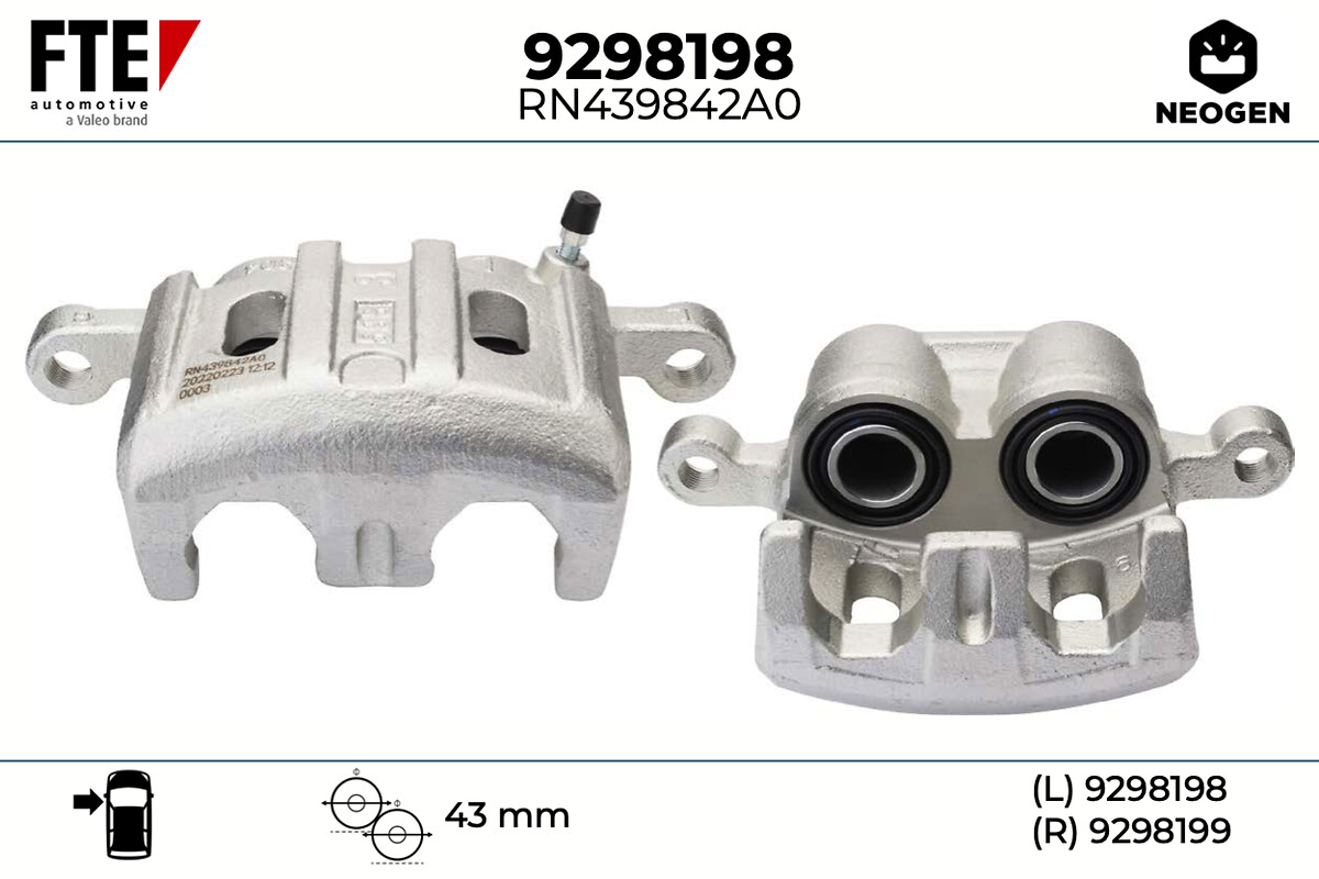 FTE Bremsekaliper 9298198 venstre foraksel for PEUGEOT MITSUBISHI