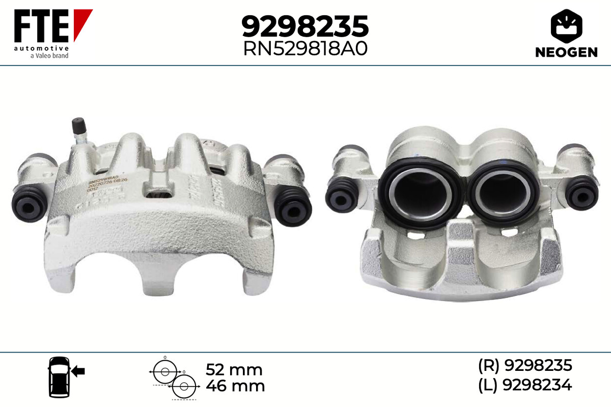 FTE Bremsekaliper 9298235 højre foraksel for FIAT PEUGEOT VAUXHALL