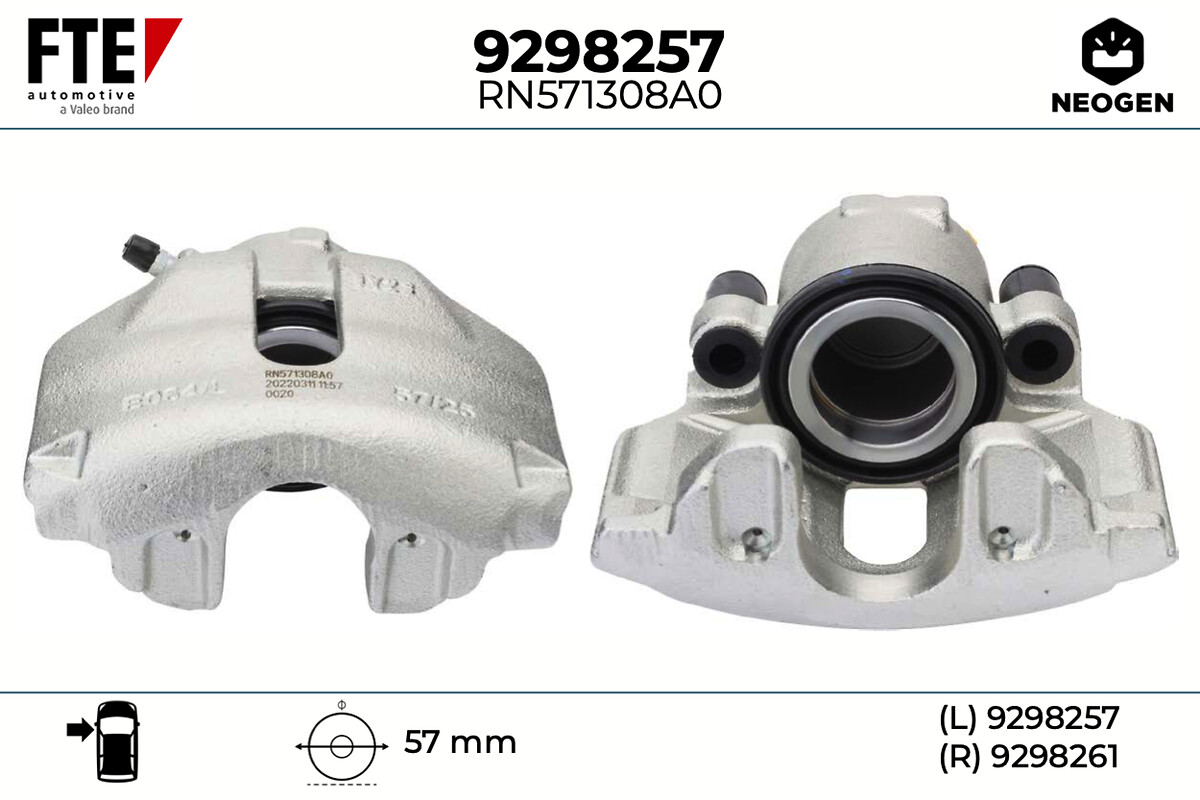 FTE Bremsekaliper 9298257 venstre foraksel for VW