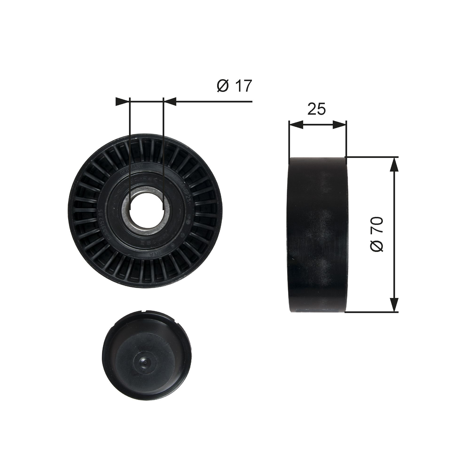 GATES Medløberhjul, multi-V-rem t36249 for VOLVO AC FIAT LANCIA LADA CHRYSLER JEEP RAM CHEVROLET MAZDA