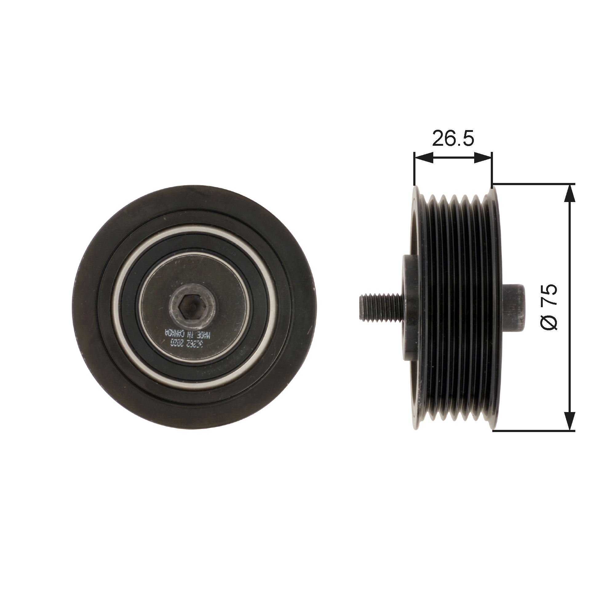 GATES Medløberhjul, multi-V-rem t36262 for VW
