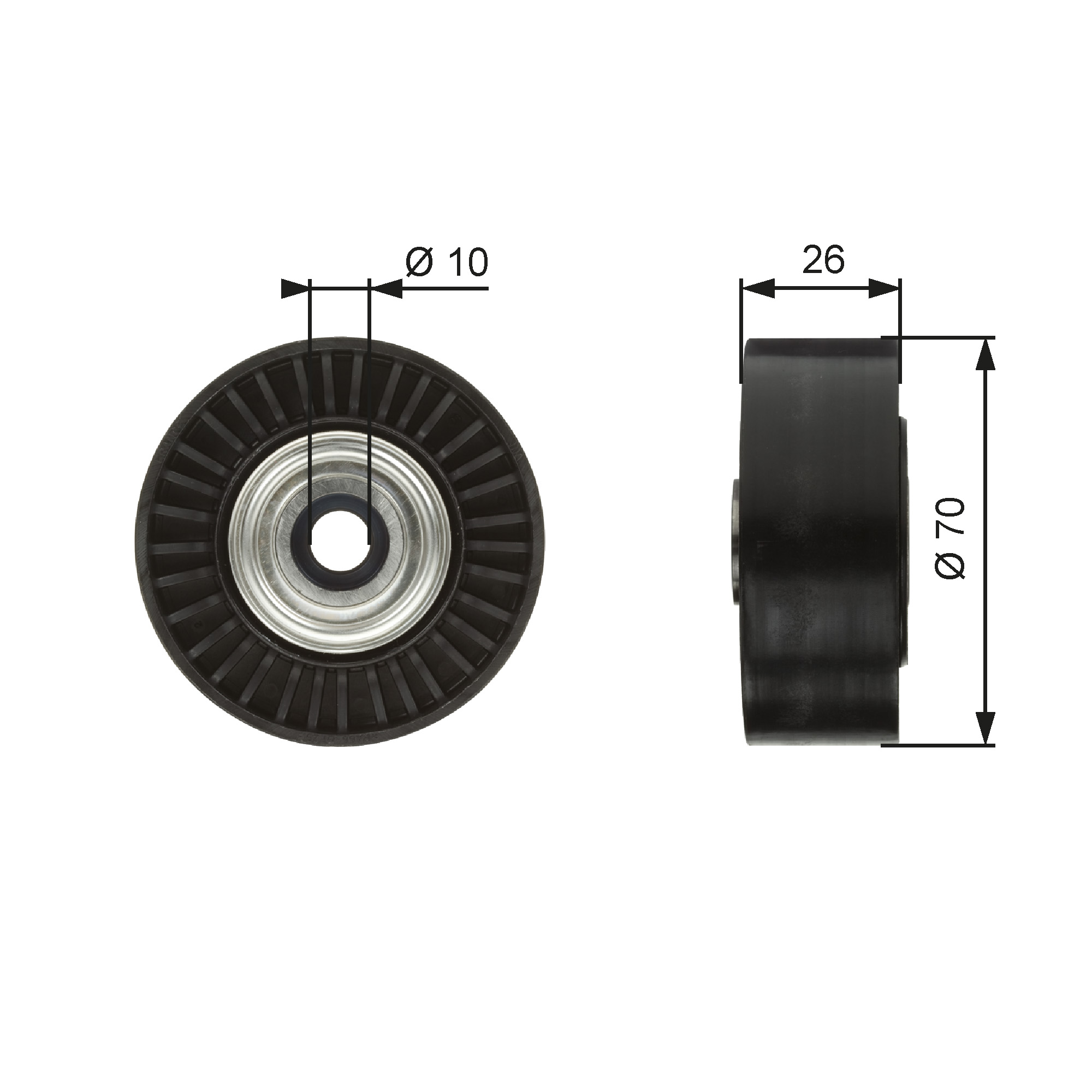 GATES Medløberhjul, multi-V-rem t36366 for PEUGEOT MITSUBISHI