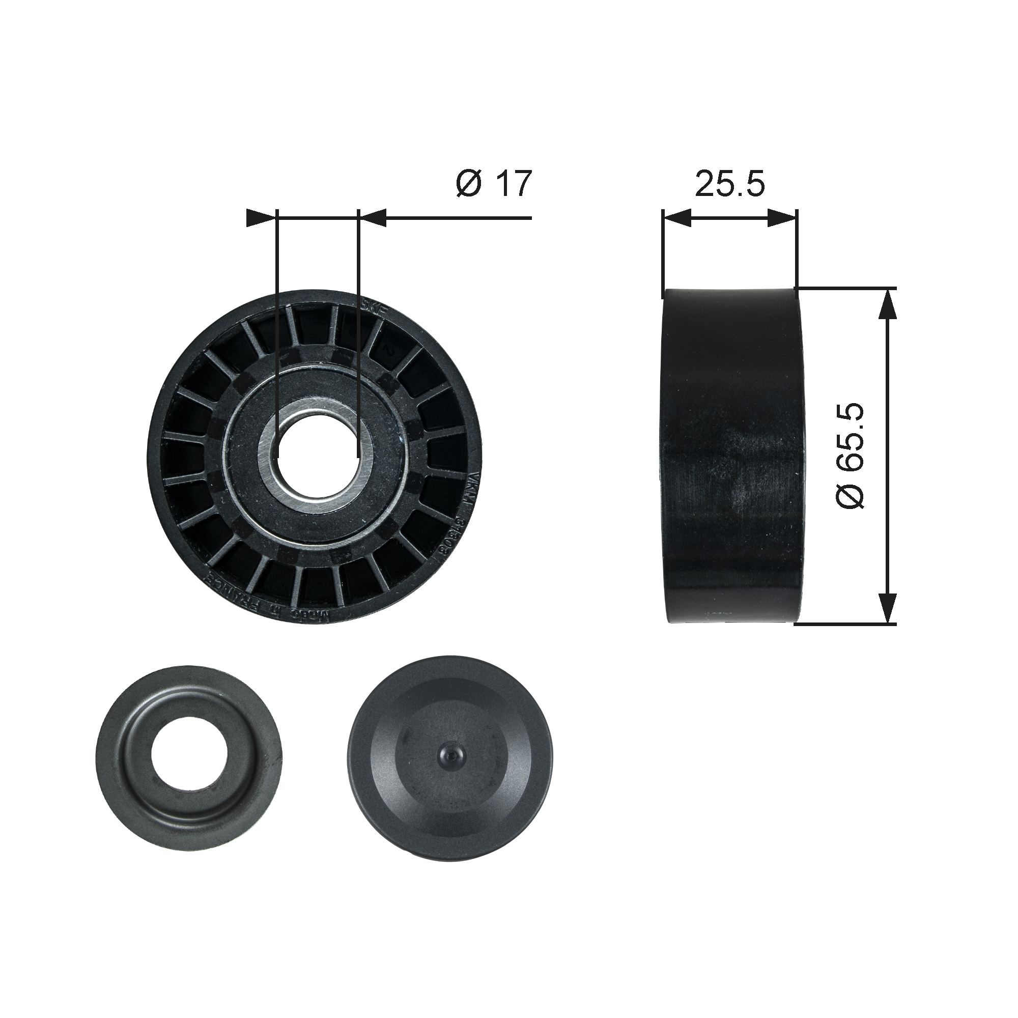 GATES Medløberhjul, multi-V-rem t36376 for VW PORSCHE