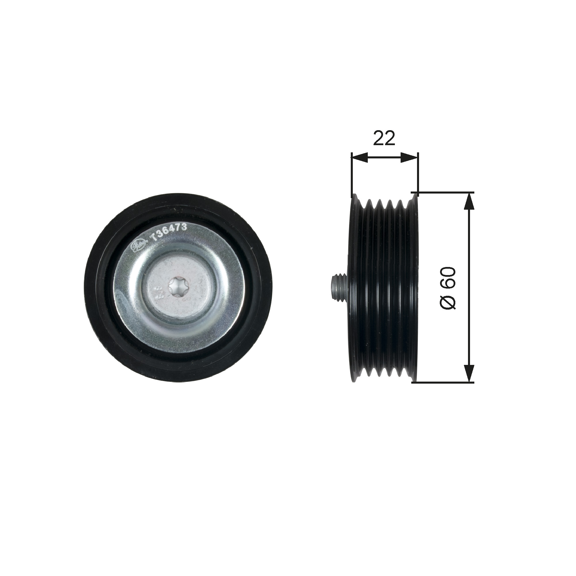 GATES Medløberhjul, multi-V-rem t36473 for KIA HYUNDAI