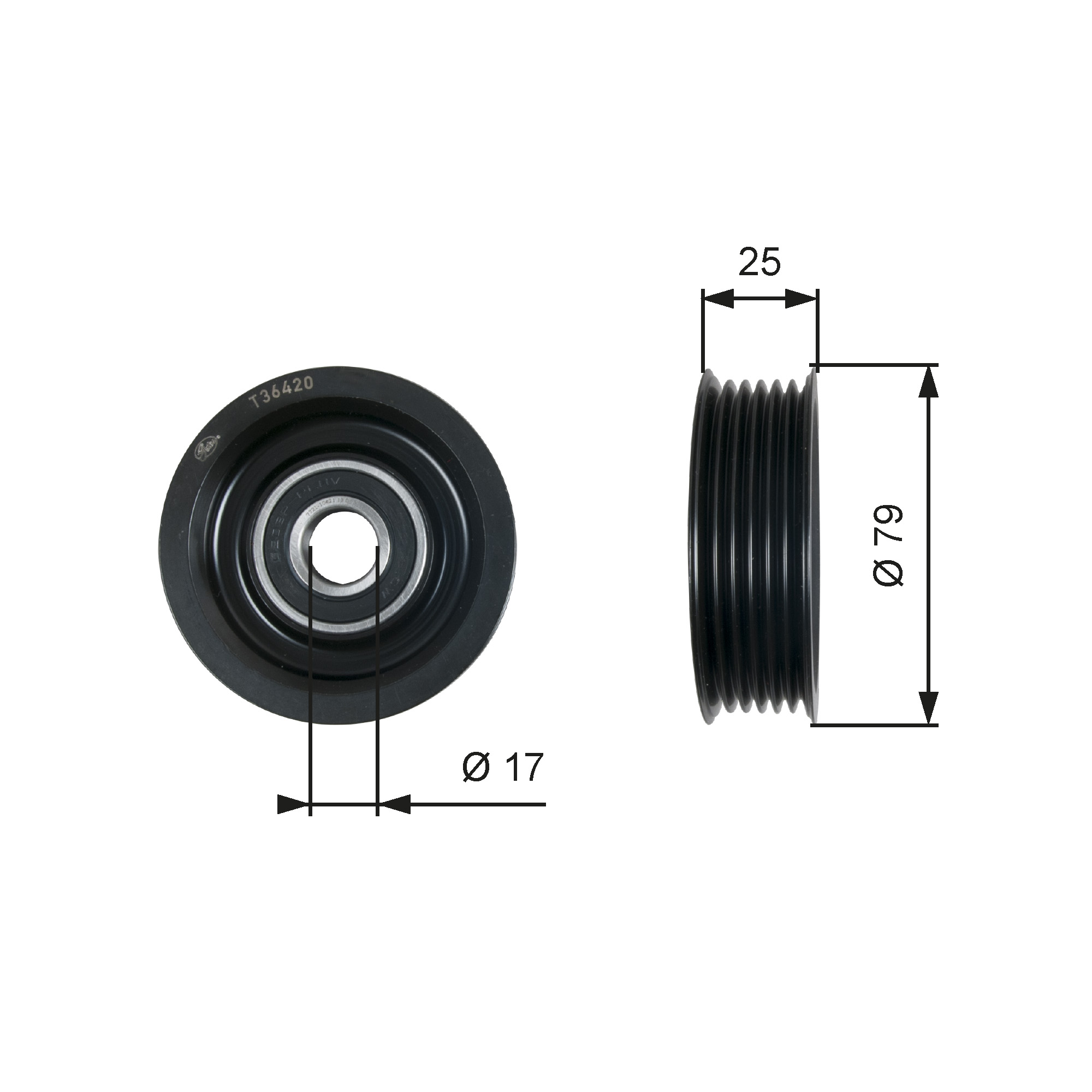 GATES Medløberhjul, multi-V-rem t36420 for MAZDA
