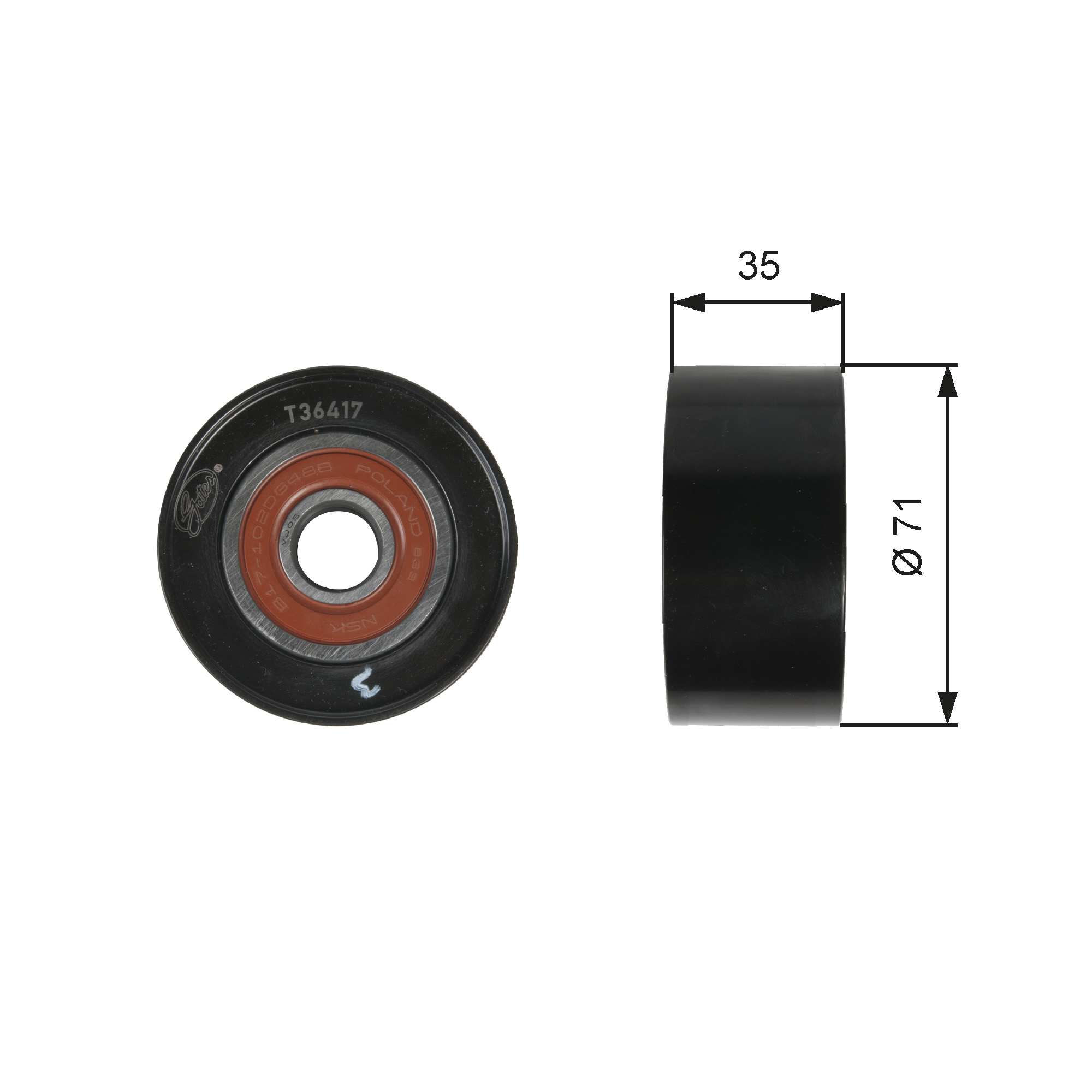 GATES Medløberhjul, multi-V-rem t36417 for MAZDA