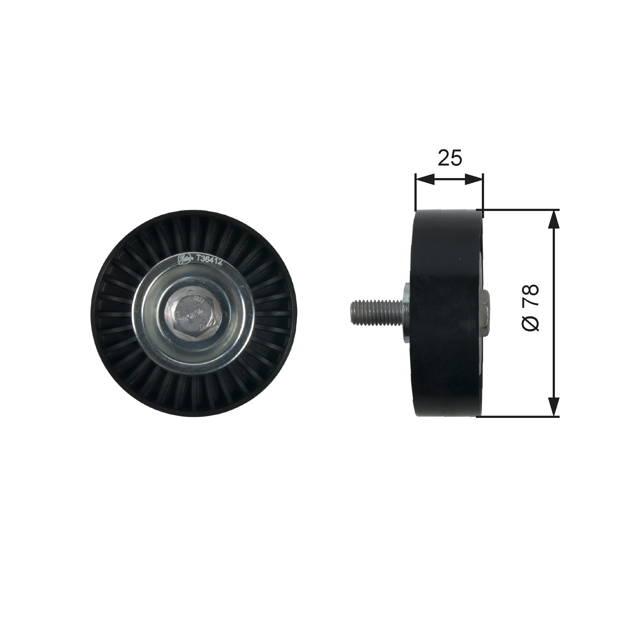 GATES Medløberhjul, multi-V-rem t36412 for PEUGEOT FIAT CITROËN
