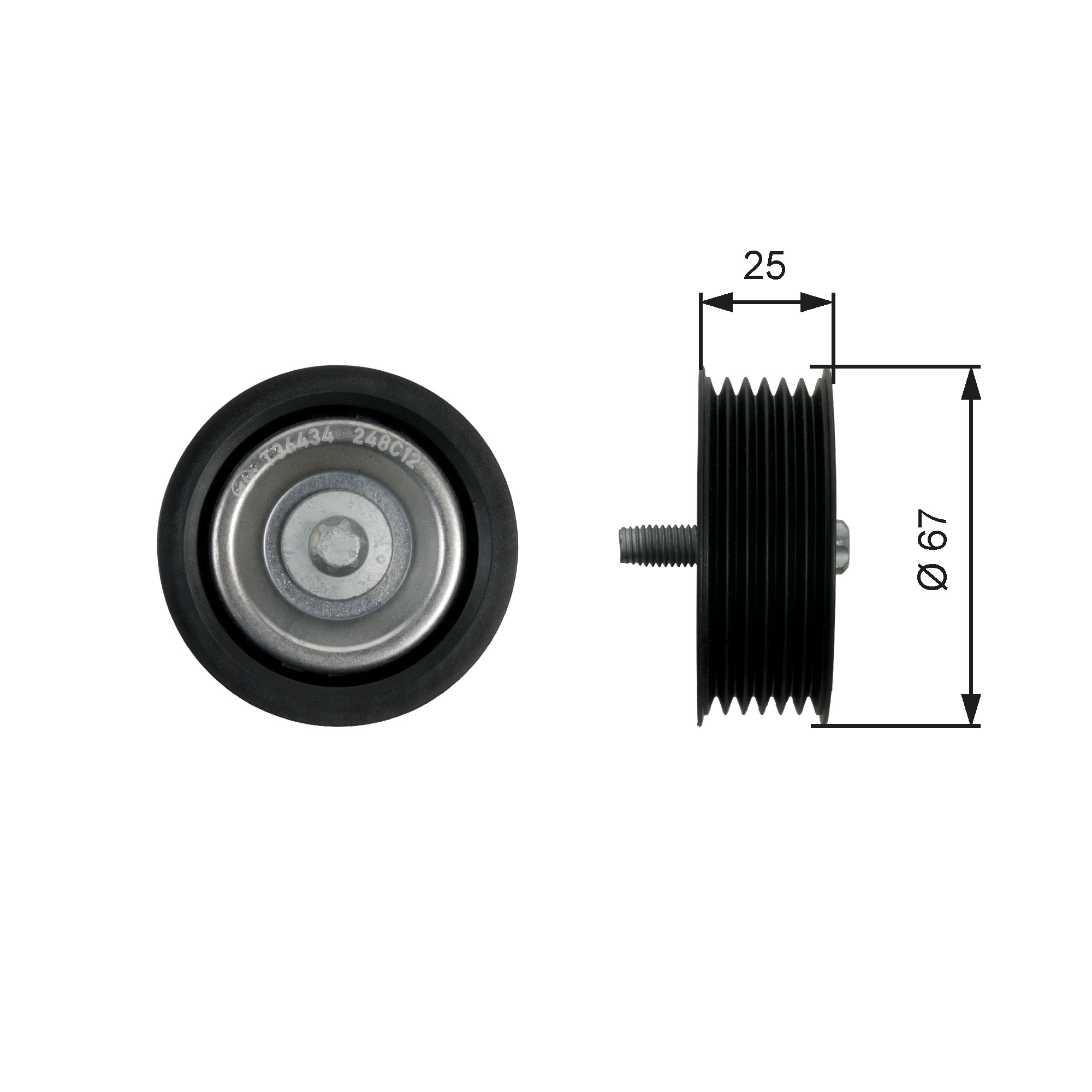 GATES Medløberhjul, multi-V-rem t36434 for MERCEDES-BENZ