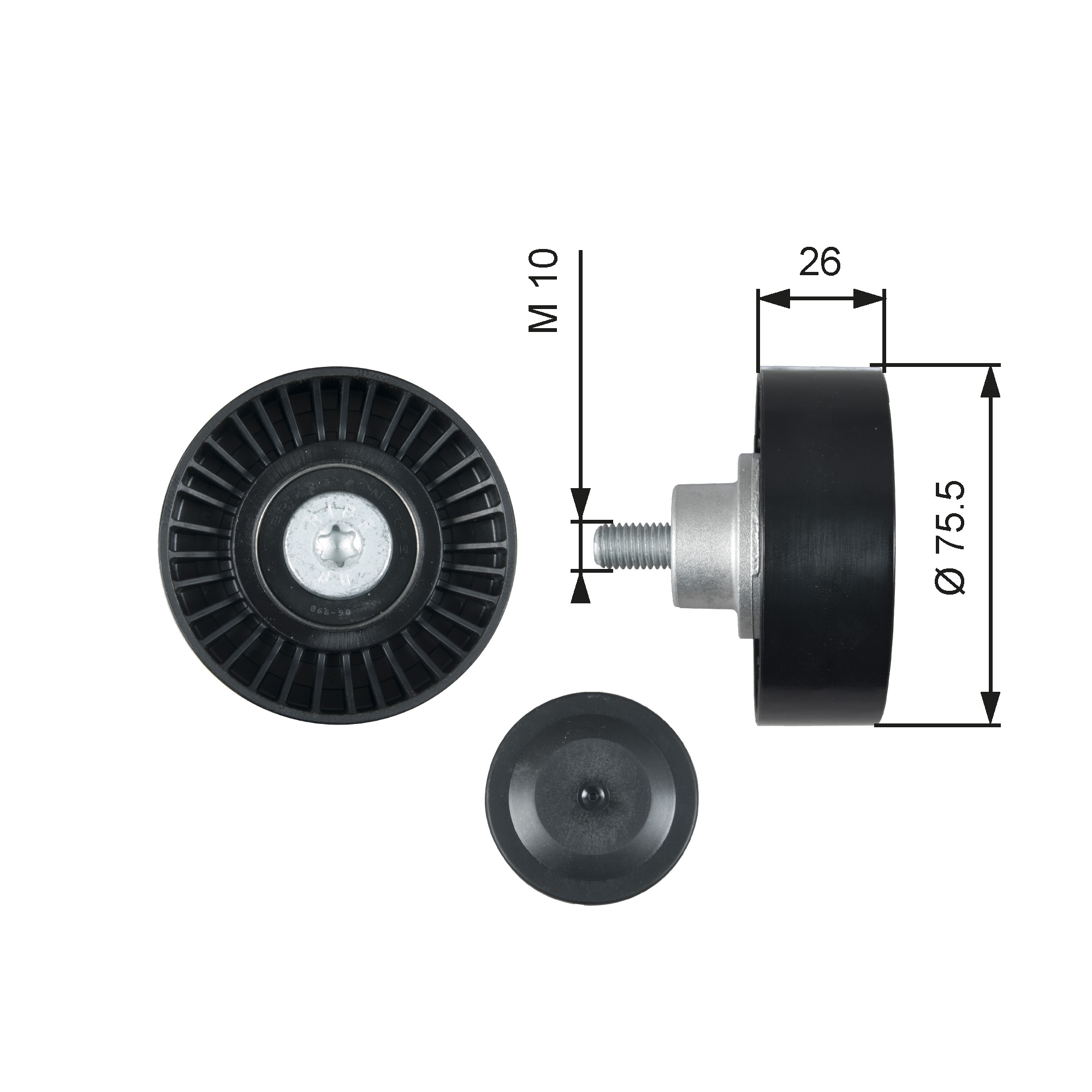 GATES Medløberhjul, multi-V-rem t36455 for AUDI VW PORSCHE