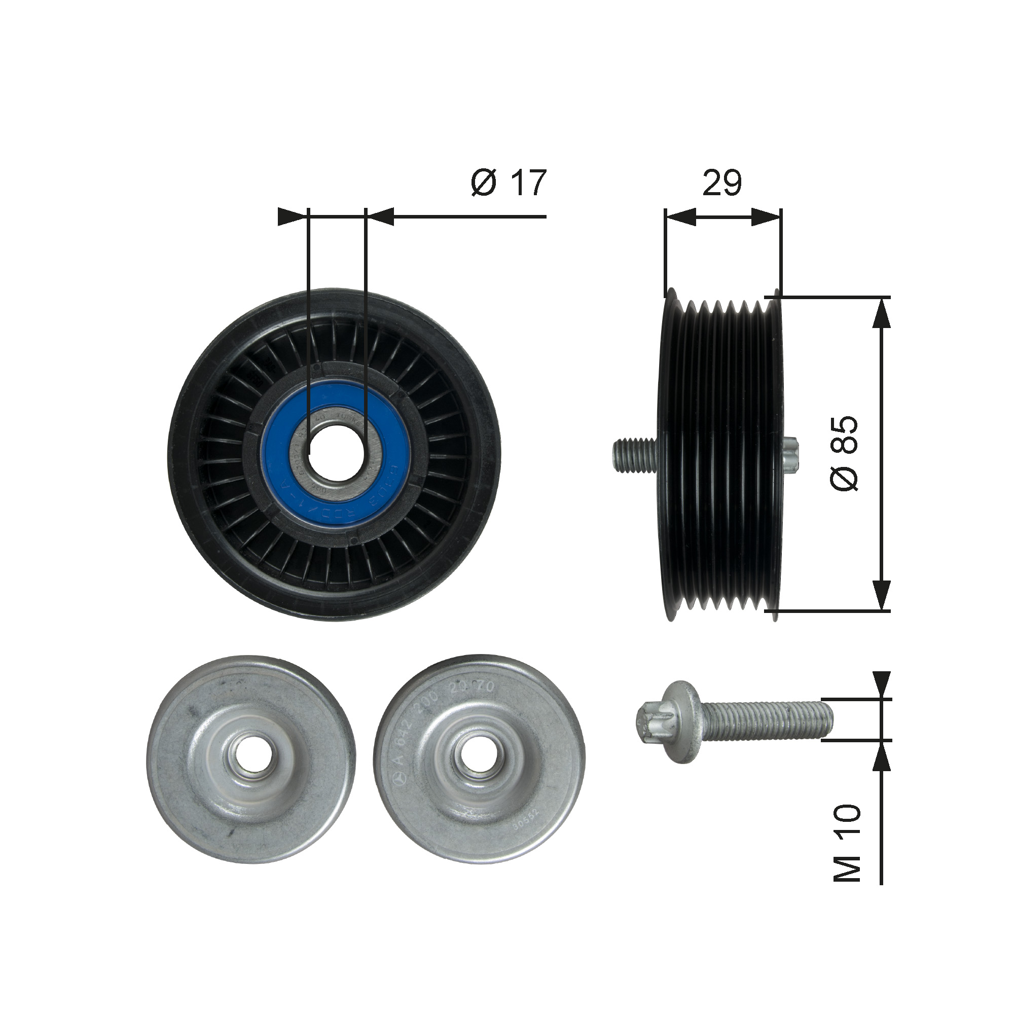 GATES Medløberhjul, multi-V-rem t36765 for MERCEDES-BENZ