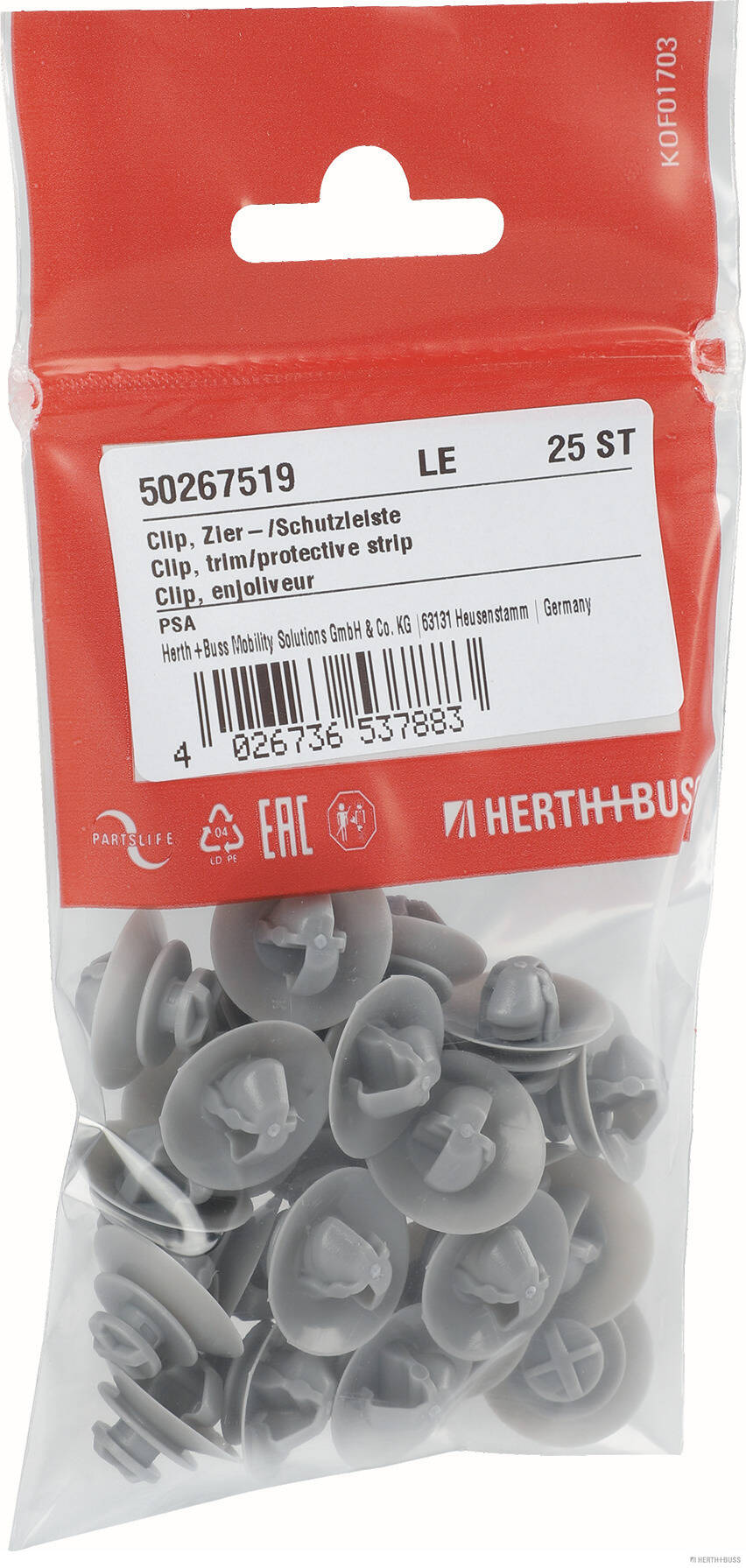 HERTH+BUSS ELPARTS Clips, side-/beskyttelseslister 50267519 væg for DS PEUGEOT