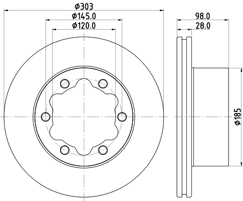 DON Bremseskive pcd22821 303mm 28mm for VW MAN