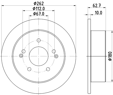 DON Bremseskive pcd20502 262mm 10mm for SSANGYONG