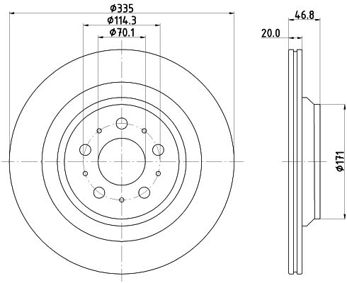 DON Bremseskive pcd22642 335mm 20mm for TESLA
