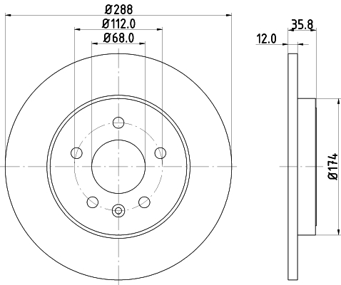 DON Bremseskive pcd12522 288mm 12mm for AUDI (FAW)