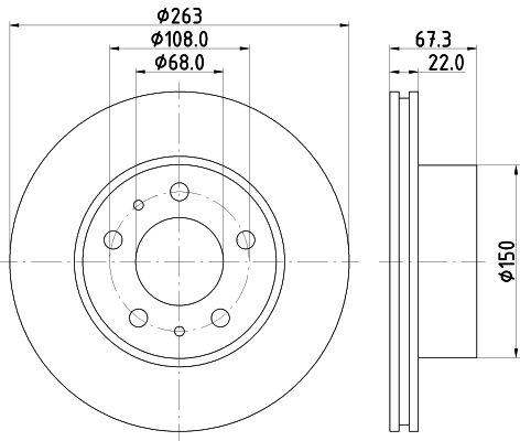 HELLA Bremseskive 8DD 355 100-341 263mm 22mm for VOLVO