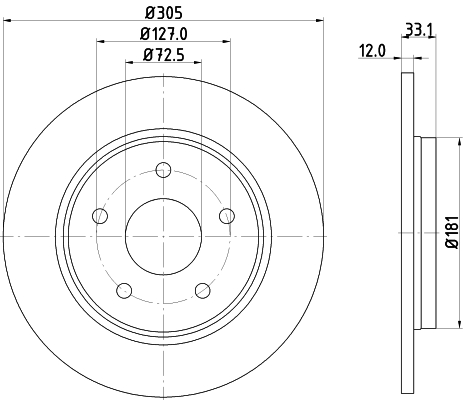 DON Bremseskive pcd12542 305mm 12mm for VW CHRYSLER DODGE FIAT