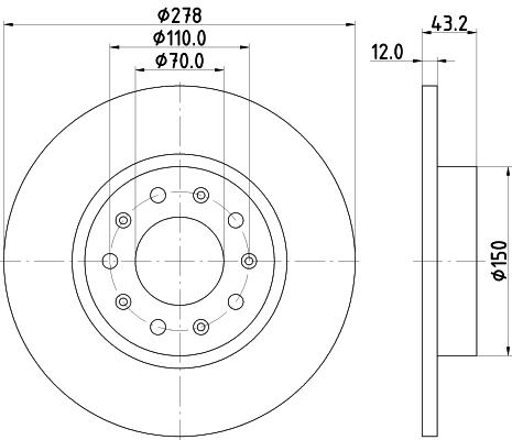 DON Bremseskive pcd14262 278mm 12mm for ALFA ROMEO JEEP FIAT JEEP (GAC FCA)
