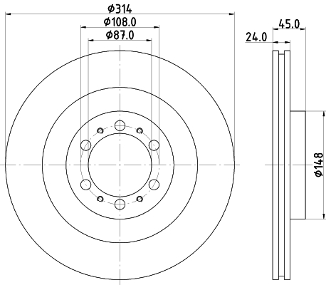DON Bremseskive pcd14852 314mm 24mm for MITSUBISHI