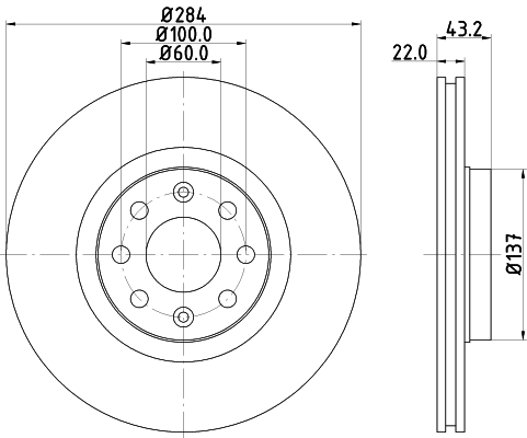 DON Bremseskive pcd12252 284mm 22mm for OPEL FIAT VAUXHALL