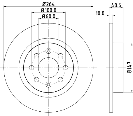 DON Bremseskive pcd12982 264mm 10mm for OPEL FIAT