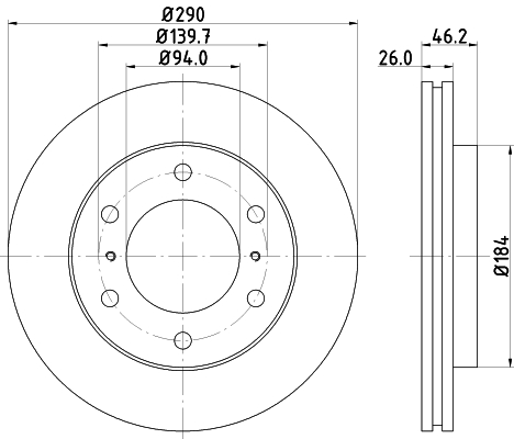 DON Bremseskive pcd14662 290mm 26mm for MITSUBISHI