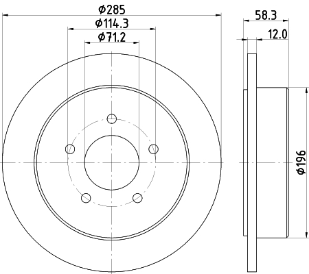 HELLA Bremseskive 8DD 355 114-771 285mm 12mm for FORD USA