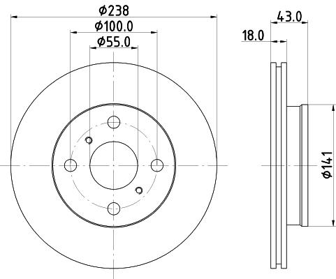 DON Bremseskive pcd15142 238mm 18mm for TOYOTA
