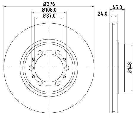 DON Bremseskive pcd15122 276mm 24mm for MITSUBISHI