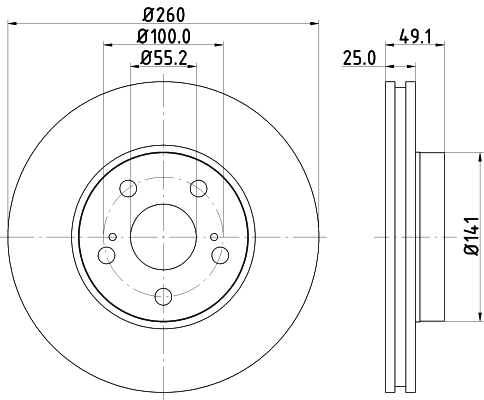DON Bremseskive pcd15072 260mm 25mm for TOYOTA