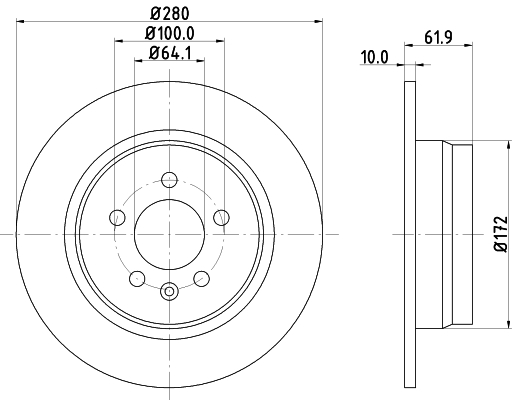 DON Bremseskive pcd19072 280mm 10mm for ROVER
