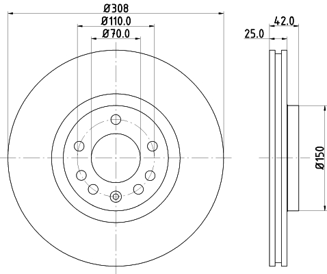 DON Bremseskive pcd10572 308mm 25mm for OPEL SAAB VAUXHALL