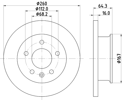DON Bremseskive pcd21382 260mm 16mm for VW