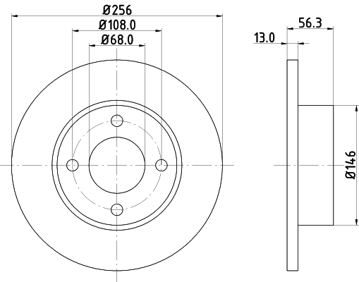 DON Bremseskive pcd13452 256mm 13mm for AUDI