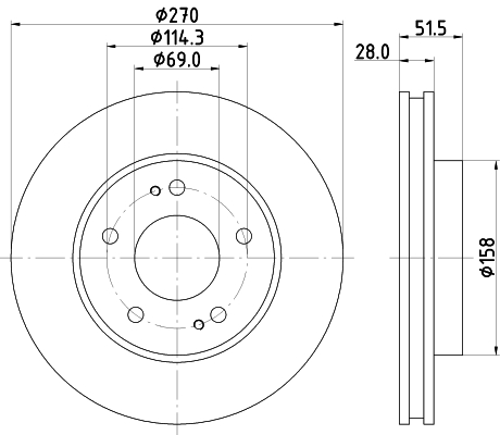 DON Bremseskive pcd16632 270mm 28mm for MITSUBISHI