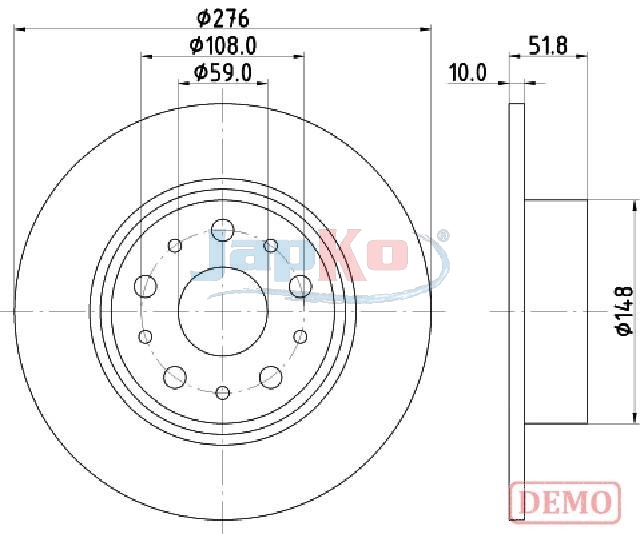 JAPKO Bremseskive 610207c fuld 276mm 10mm for LANCIA ALFA ROMEO FIAT / LANCIA