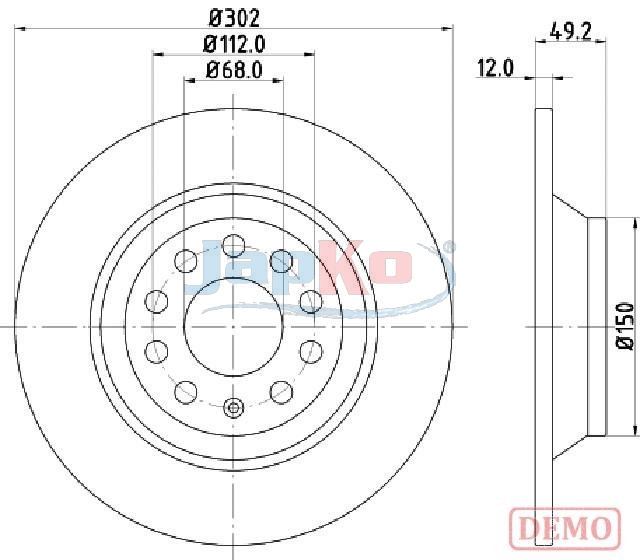 JAPKO Bremseskive 610915c bagaksel fuld 302mm 12mm for VAG